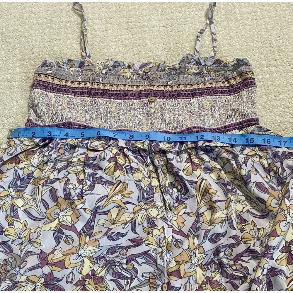 Becool Maxi Dress Womens L Purple Cream Floral Spaghetti Strap Tiered Hem Boho - Picture 3 of 16